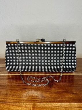 Black Rhinestone Evening Clutch Bag with Chain Strap